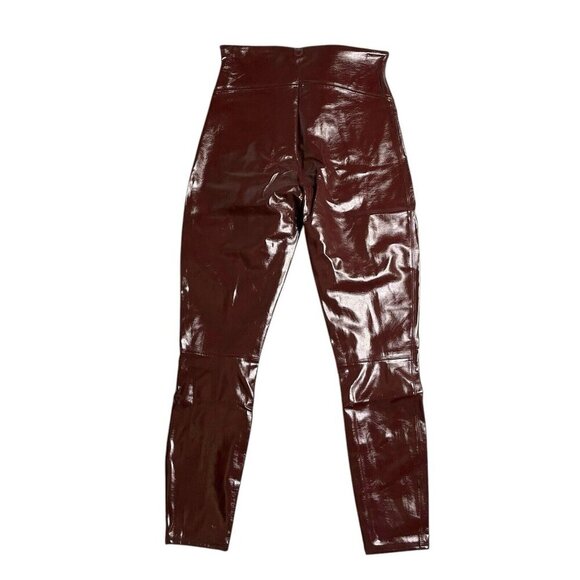 Spanx Ruby Dark Red Vegan Faux Patent Leather Leggings Pants NWT Womens Large - Picture 4 of 6